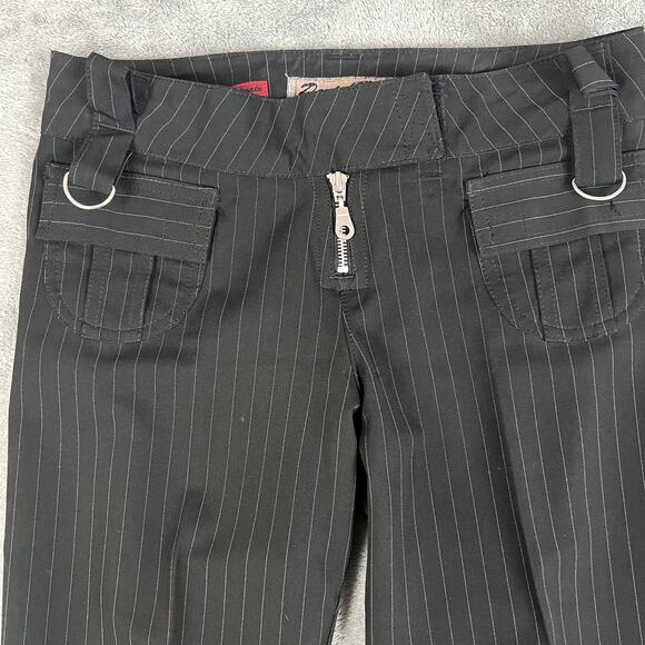 VTG Y2K Paris Blues Pants Womens 3 Low Rise Pinstripe Bootcut Dark Academia Alt - Picture 3 of 11